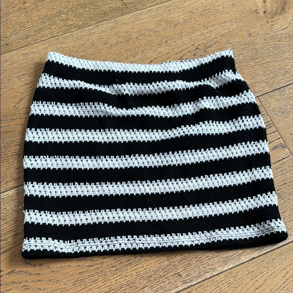 PrettyLittleThing Black & White Striped Crochet Mini Skirt